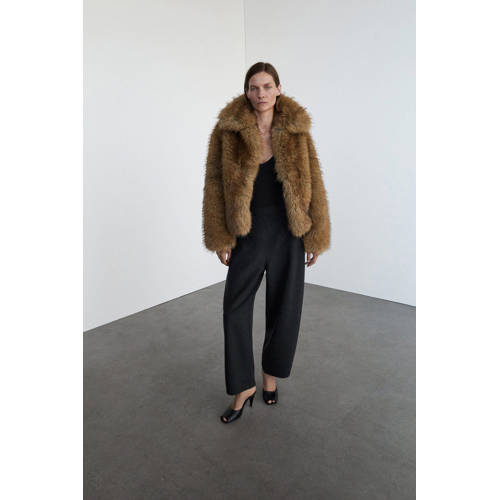Mango barrel high waist broek met wol grijs afbeelding