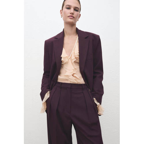 Mango wide leg regular waist pantalon donkerpaars afbeelding