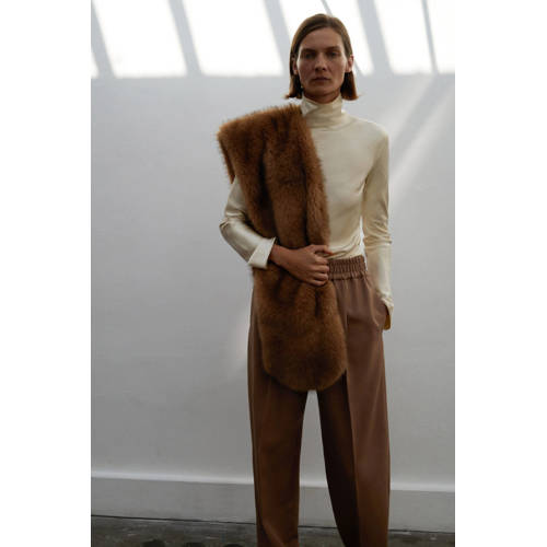 Mango rechtvallend high waist broek met wol bruin afbeelding