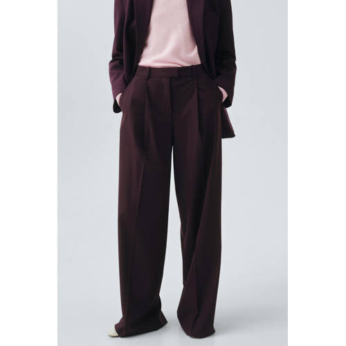 Mango wide leg high waist broek met wol donkerrood afbeelding