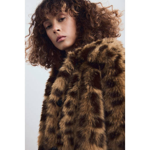 Mango faux fur jas bruin afbeelding