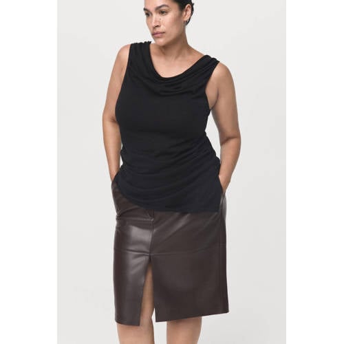 Mango imitatieleren rok donkerbruin afbeelding