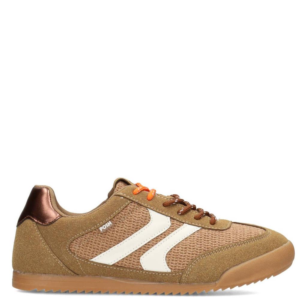 Lichtbruine dames POSH by Poelman Skye sneakers van imitatiesuède met veters