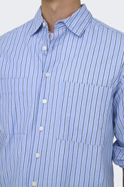 thumbnail: ONLY & SONS loose fit gestreept overhemd - blauw