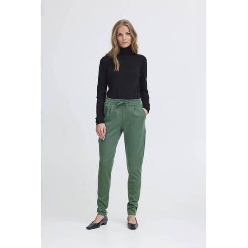ICHI jersey regular waist casual broek groen afbeelding
