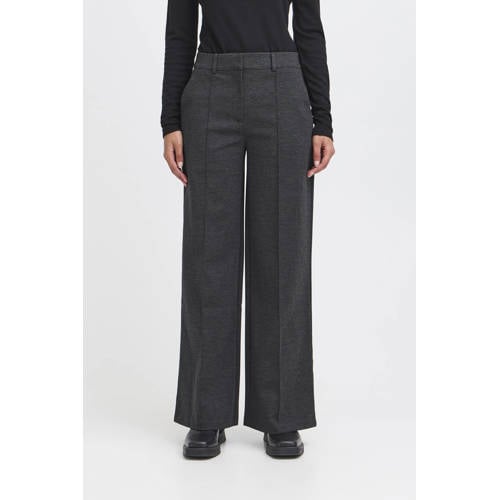 ICHI wide leg regular waist casual broek grijs melange afbeelding