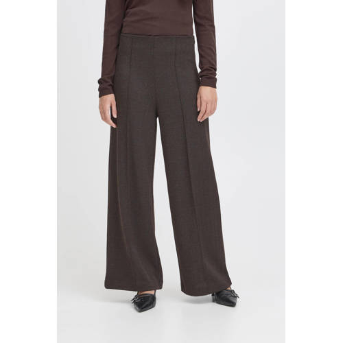 ICHI wide leg high waist broek bruin/zwart afbeelding