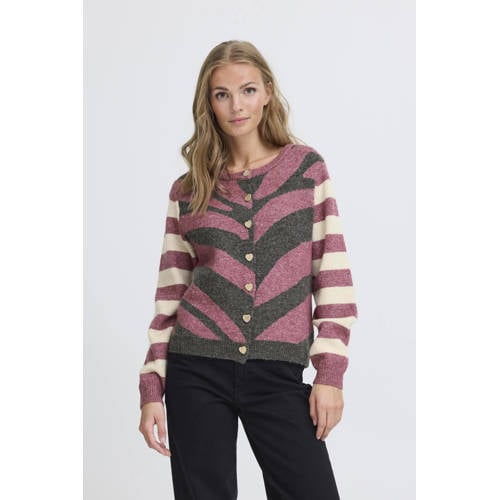 ICHI gestreepte gebreid vest roze afbeelding