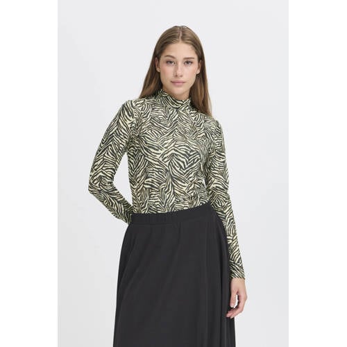 ICHI top met col met zebraprint beige afbeelding