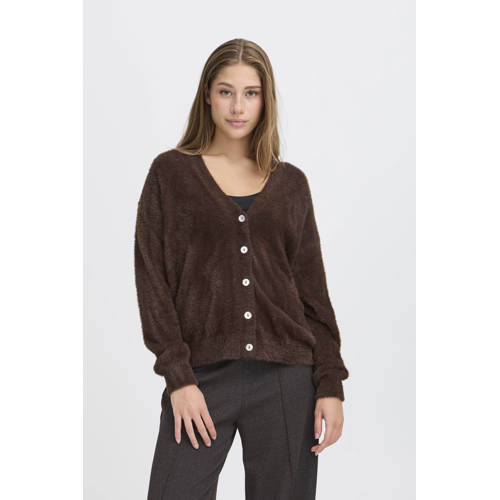 ICHI gebreid vest donkerbruin afbeelding
