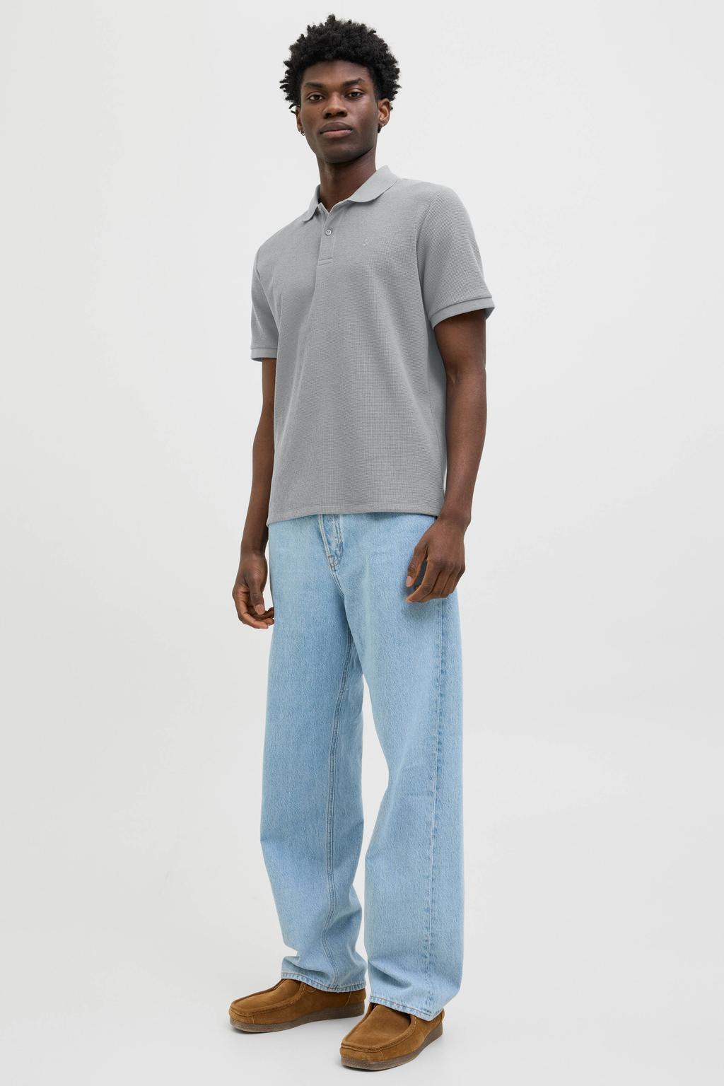 JACK & JONES ESSENTIALS regular polo met textuur grijs