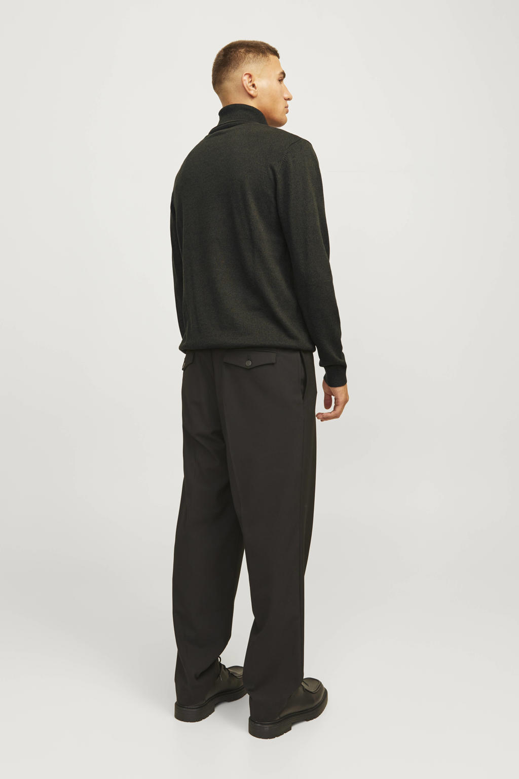 Donkergroene heren JACK & JONES ESSENTIALS coltrui van katoen met effen, lange mouwen en geribde boorden