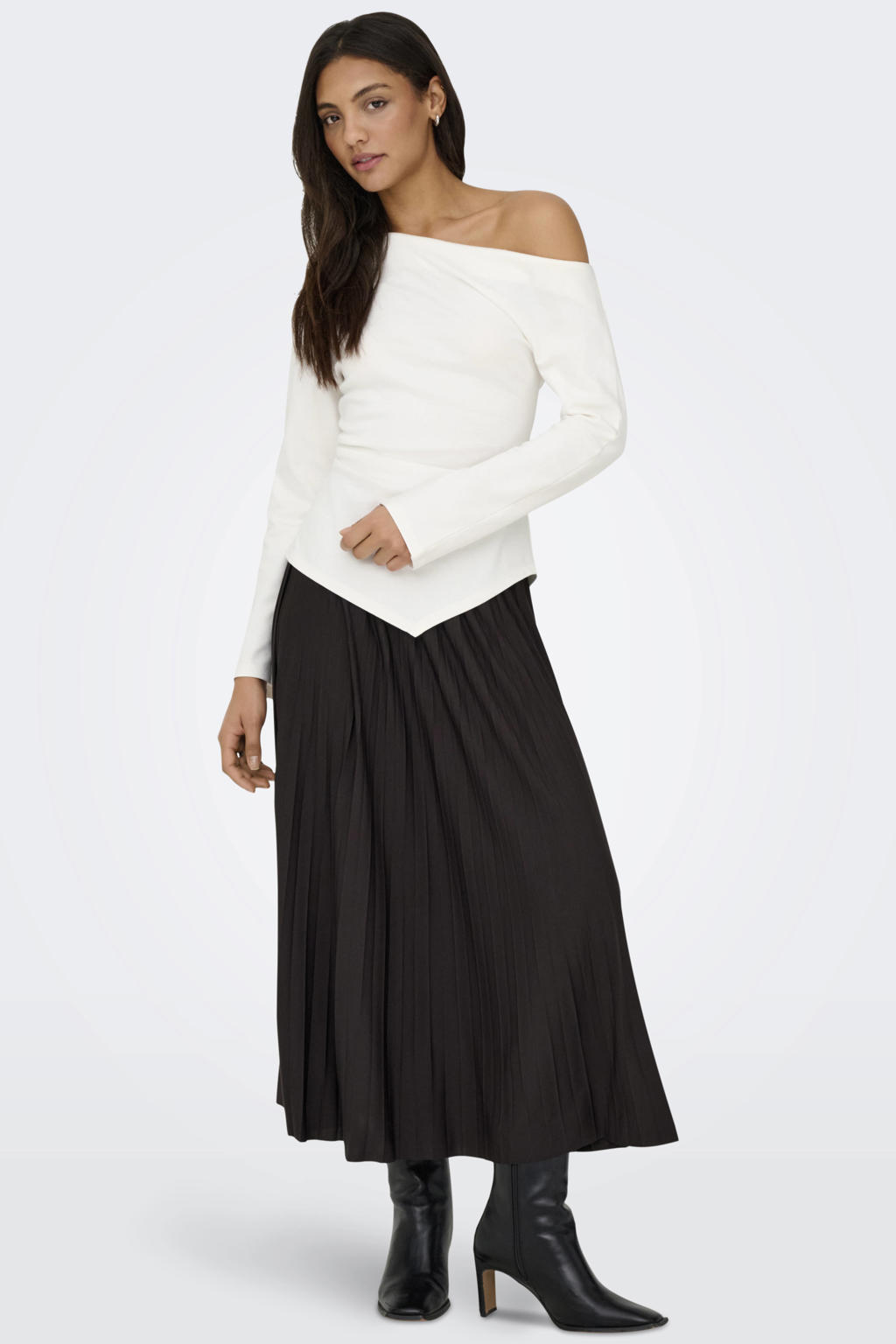 Witte dames JDY asymmetrische top met effen, lange mouwen en one shoulder
