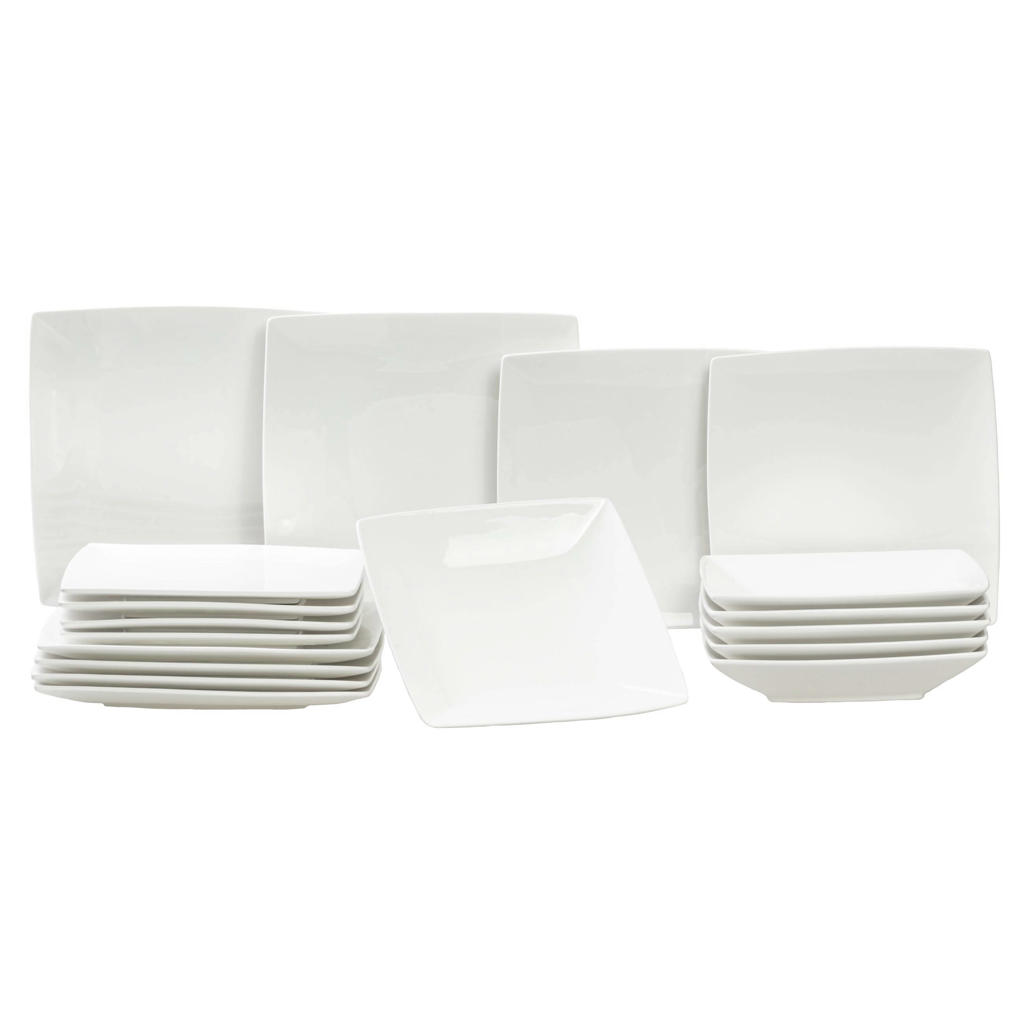 Yong Serviesset Yong Squito - Wit 18-delig / 6 personen - 6 dinerborden, 6 diepe borden en 6 ontbijtborden