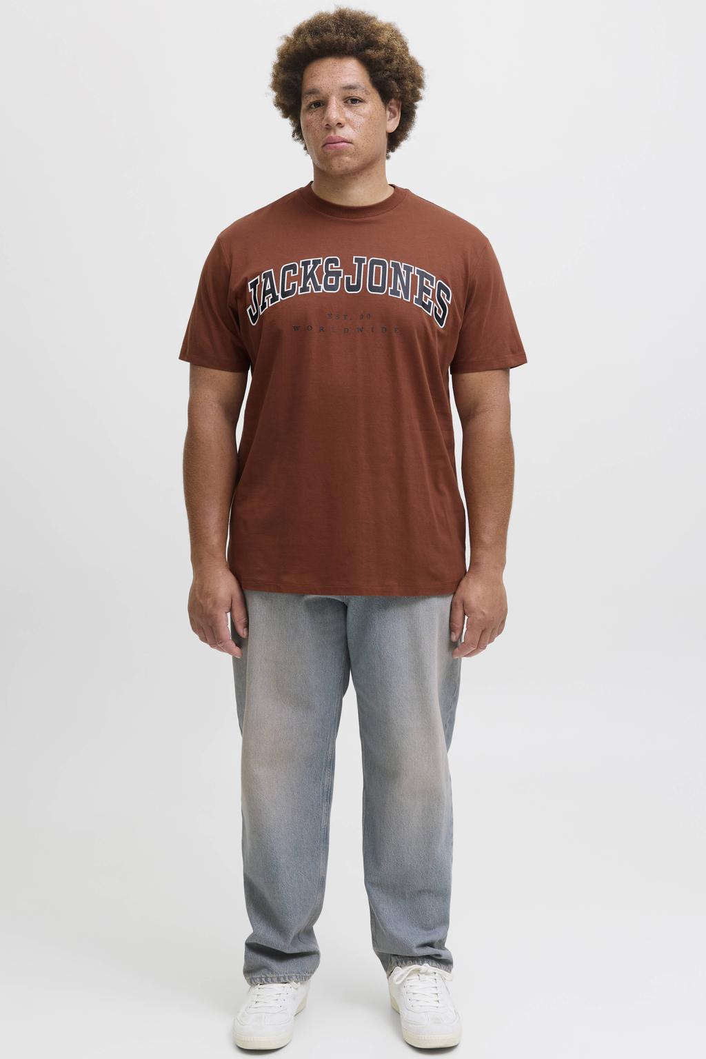 Brique heren JACK & JONES PLUS SIZE regular T-shirt Plus Size van katoen met printopdruk en korte mouwen