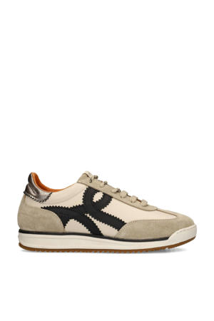 leren sneakers beige/zwart