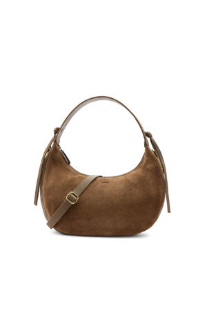 suede schoudertas bruin