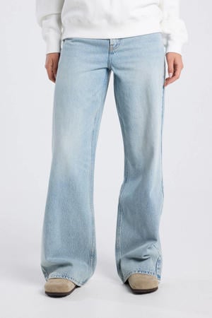 high waist wide leg jeans medium blue denim