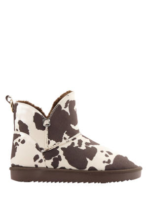 gevoerde enkelboots met koeienprint bruin/ecru
