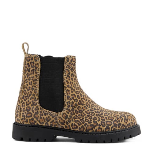 Graceland leren enkelboots met panterprint beige/zwart afbeelding