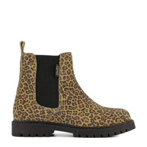 Graceland leren enkelboots met panterprint beige/zwart afbeelding