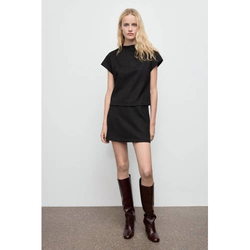 Mango suede top zwart afbeelding