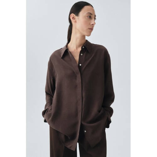 Mango zijden blouse donkerbruin afbeelding