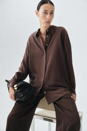 thumbnail: Mango zijden blouse donkerbruin