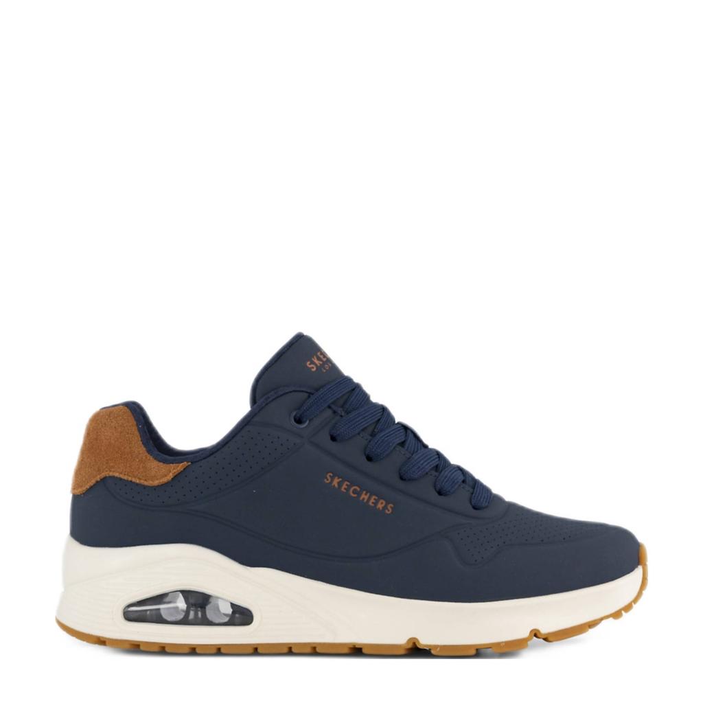 Donkerblauwe heren Skechers sneakers van imitatie leer/textiel/rubber met veters