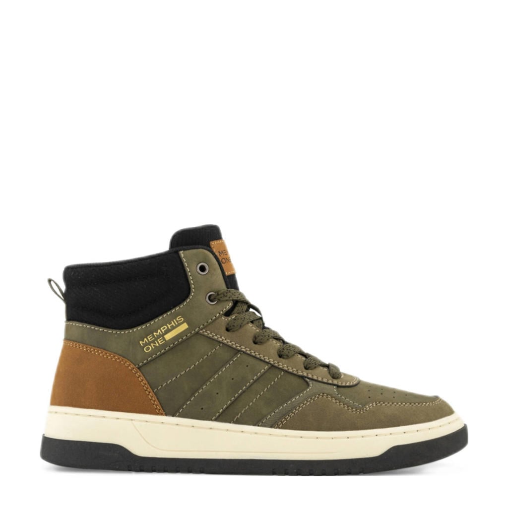 Kakikleurige heren Memphis One sneakers van imitatieleer met veters