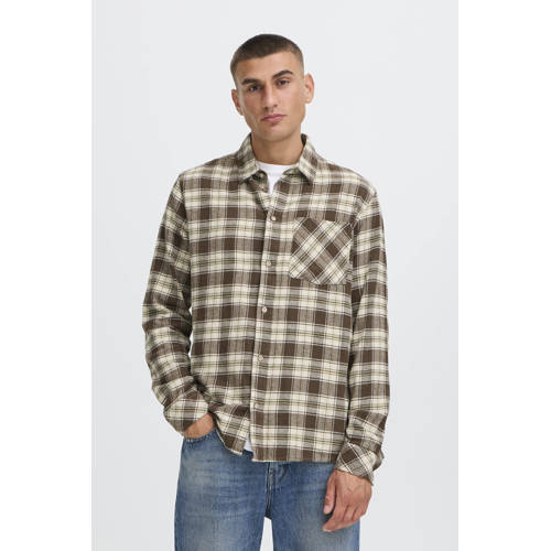 Solid regular geruite casual overhemd bruin afbeelding