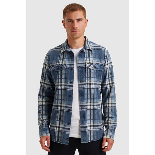 PME Legend Regular geruit casual overhemd blauw afbeelding