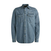 thumbnail: Blauwe heren PME Legend Regular casual overhemd van denim met effen, lange mouwen, klassieke kraag, drukknoopsluiting en patches