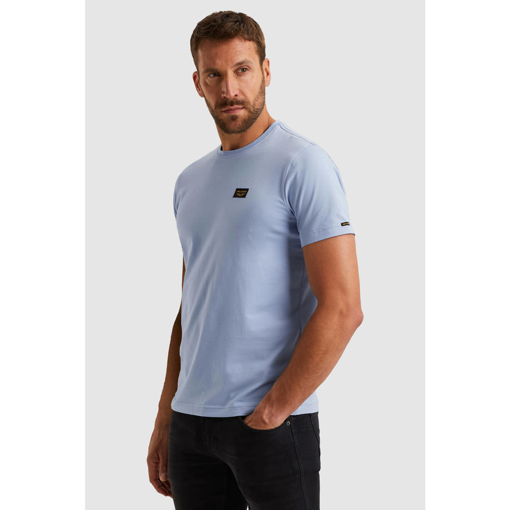 Lichtblauwe heren PME Legend T-shirt van katoen met effen, korte mouwen en ronde hals