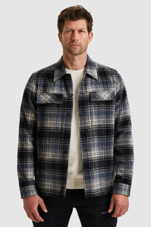 geruit overshirt met wol blauw
