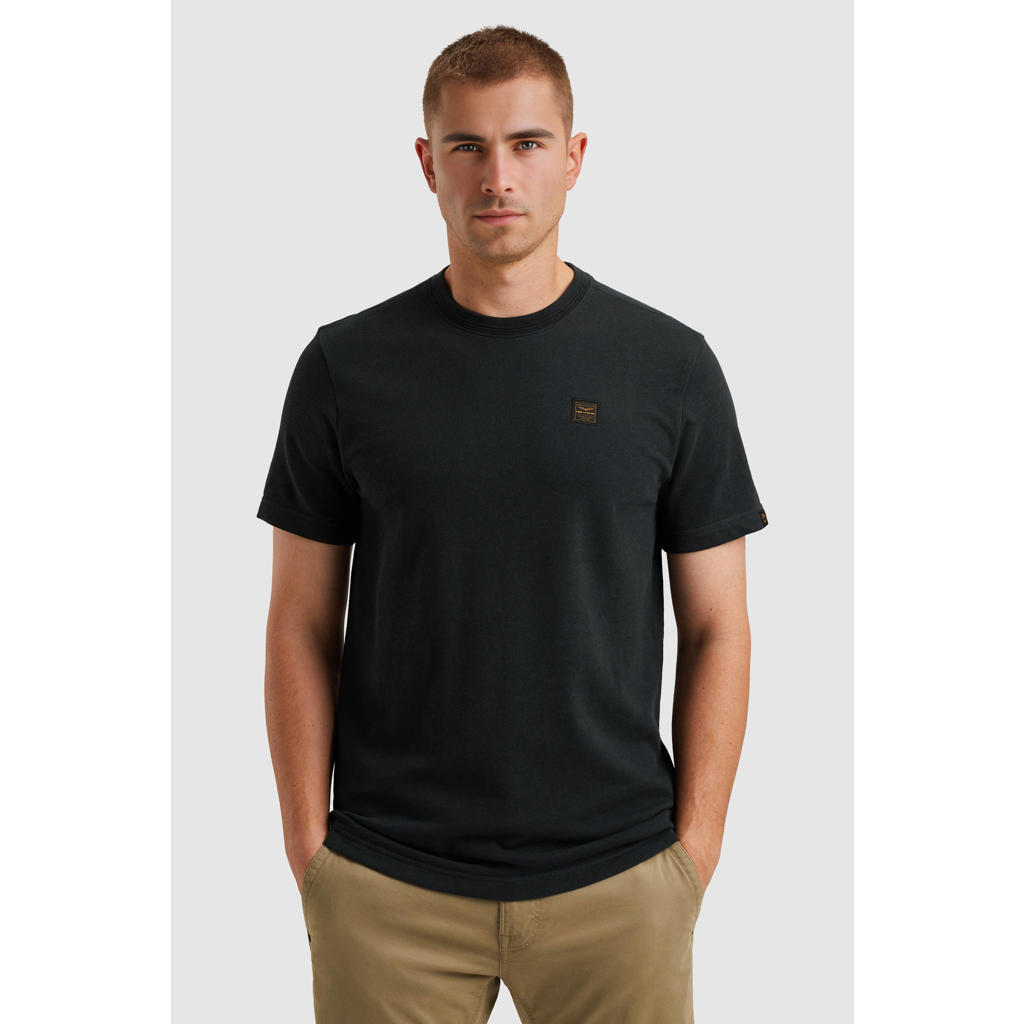 Donkerblauwe heren PME Legend regular T-shirt van katoen met effen, korte mouwen en ronde hals