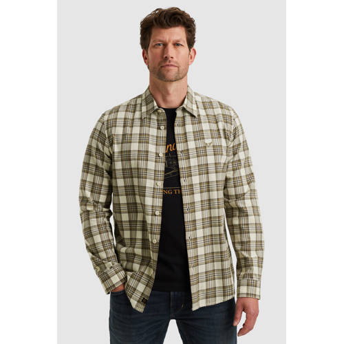 PME Legend regular geruit casual overhemd beige afbeelding