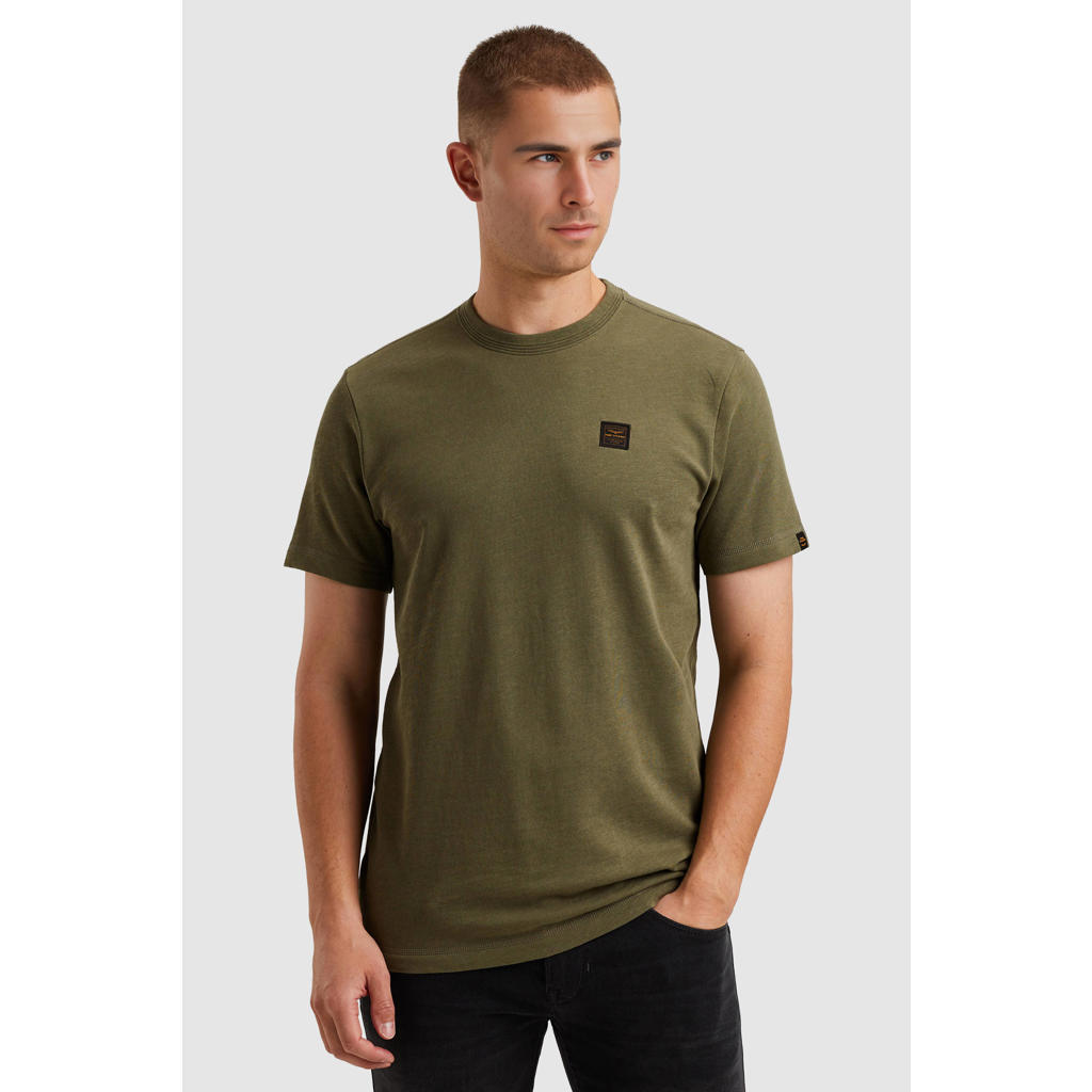 Donkergroene heren PME Legend regular T-shirt van katoen met effen, korte mouwen en ronde hals