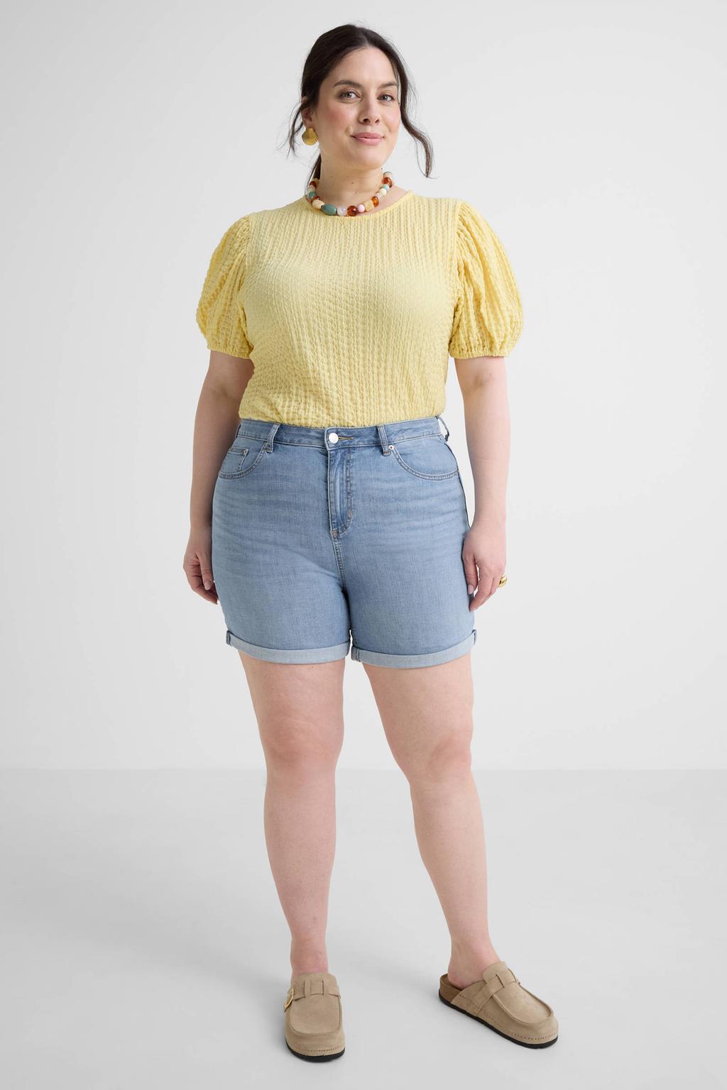 Light blue denim dames GREAT LOOKS relaxed fit short van denim met regular waist en effen