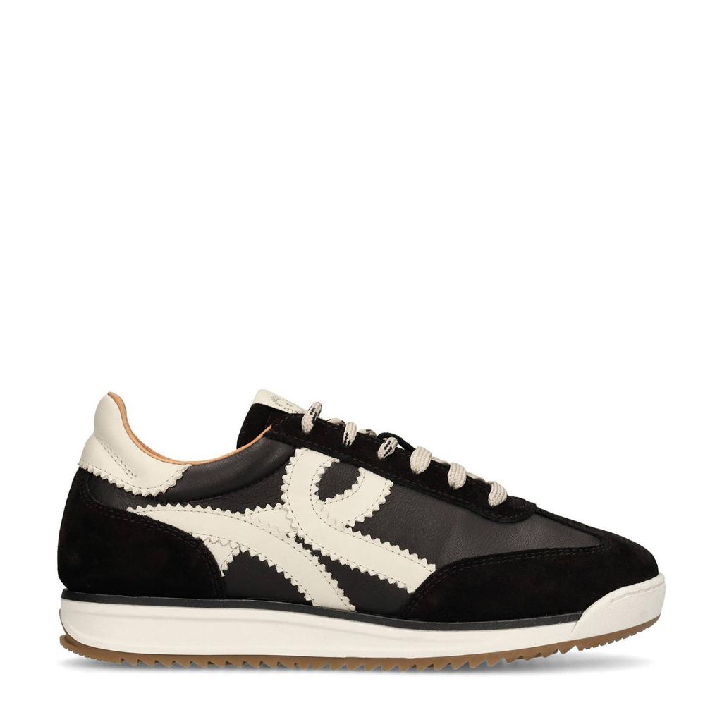 Zwarte dames Manfield leren sneakers met veters