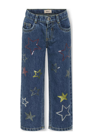 straight leg jeans medium blue denim met pailletten