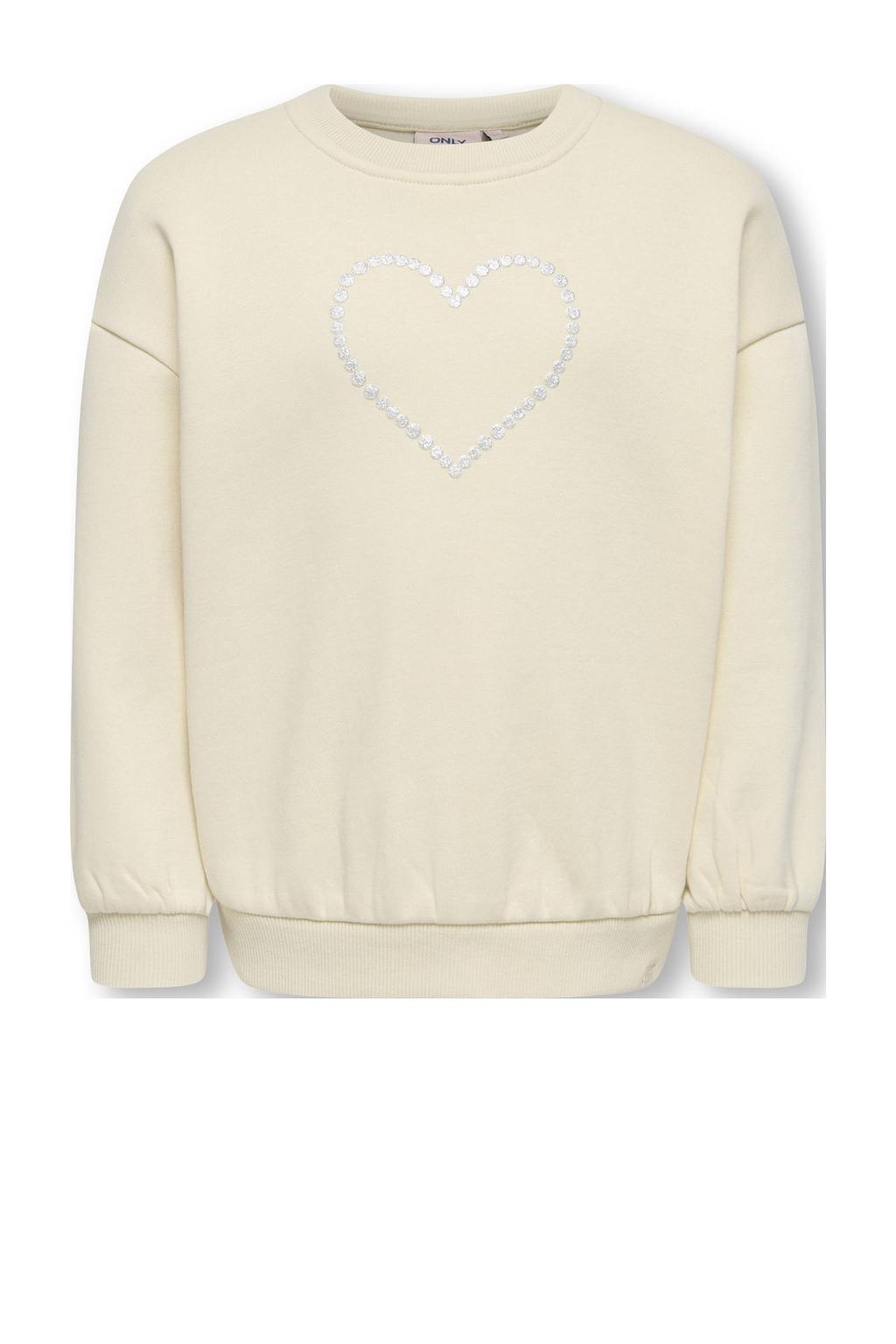 Ecru meisjes KIDS ONLY MINI sweater met printopdruk, lange mouwen, ronde hals en geribde boorden
