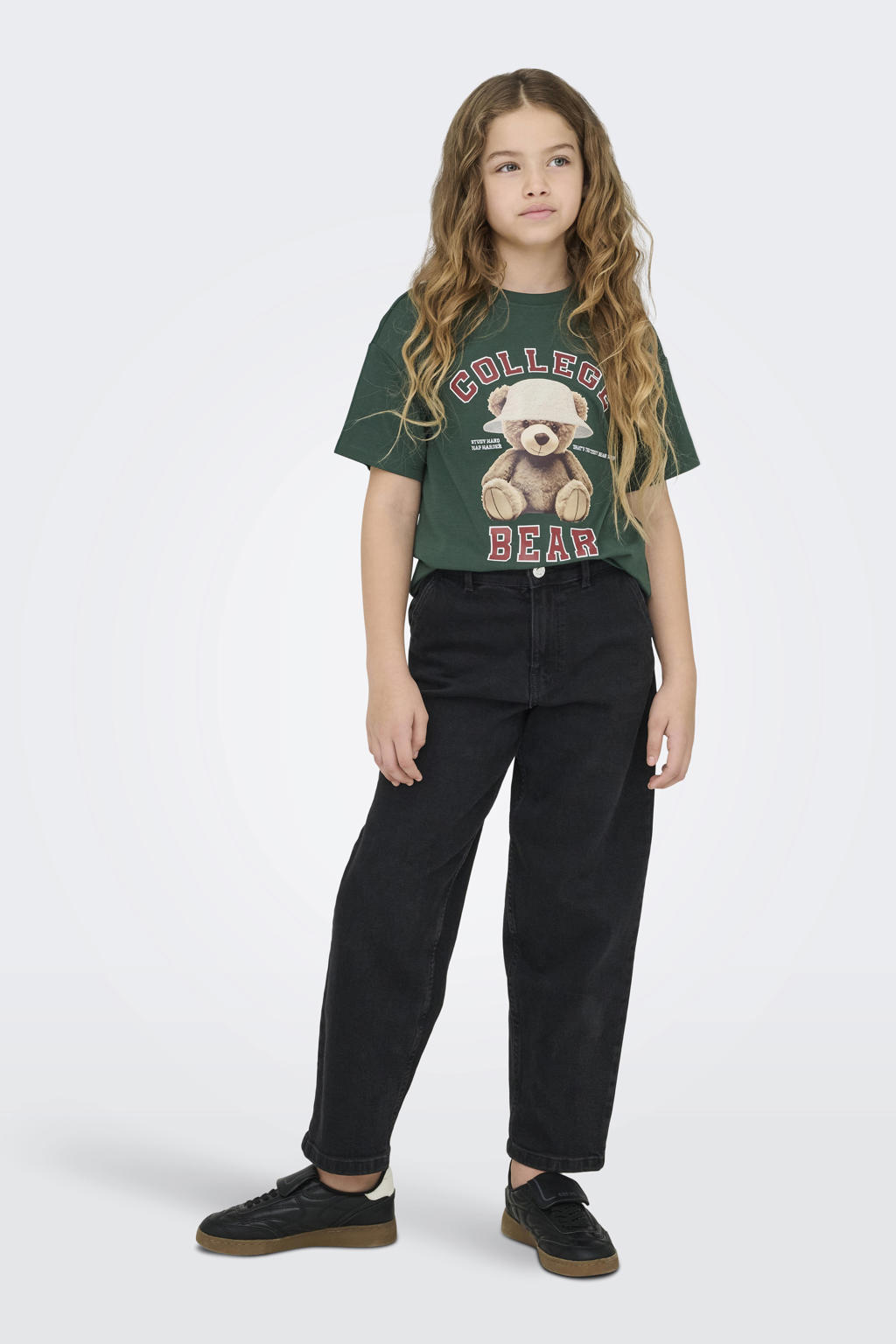 Black denim meisjes KIDS ONLY GIRL baggy jeans van denim met regular waist, rits- en knoopsluiting en effen