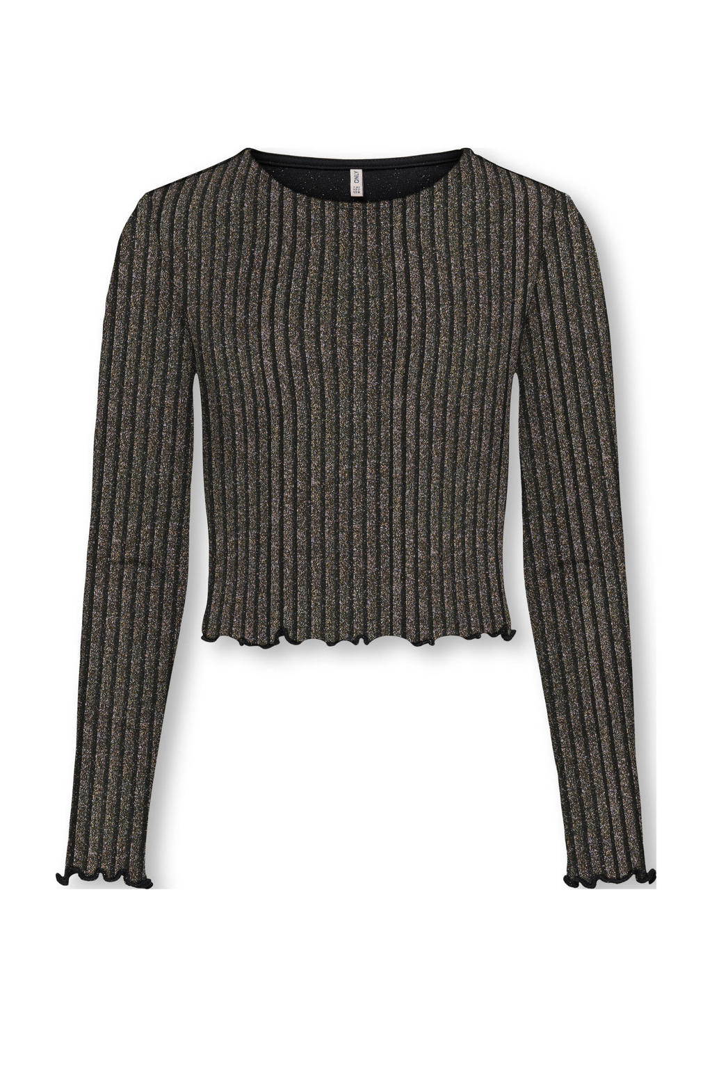 Zwart en gouden meisjes KIDS ONLY GIRL glitter top lichtgoud van polyamide met strepenprint, lange mouwen en ronde hals