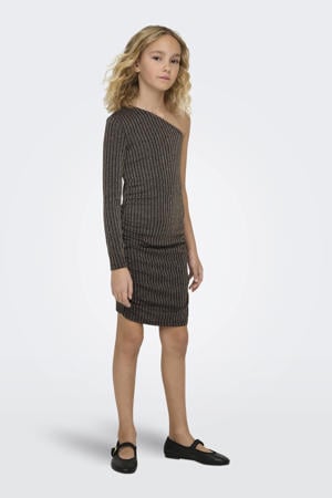 one shoulder jurk met glitters zwart/lichtgoud