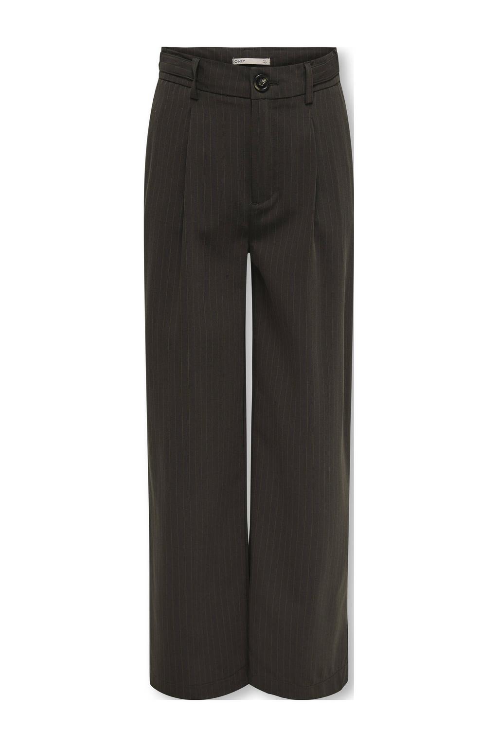 Donkerblauwe meisjes KIDS ONLY GIRL wide leg pantalon met rits- en knoopsluiting en krijtstreepprint