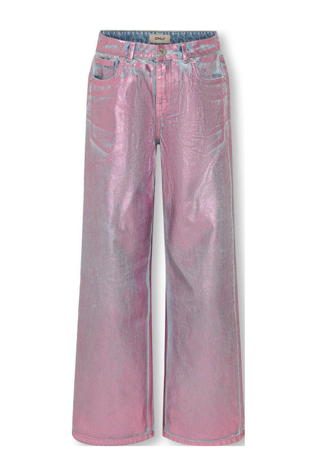 Roze meisjes KIDS ONLY GIRL wide leg wide leg jeans van denim met rits- en knoopsluiting en effen