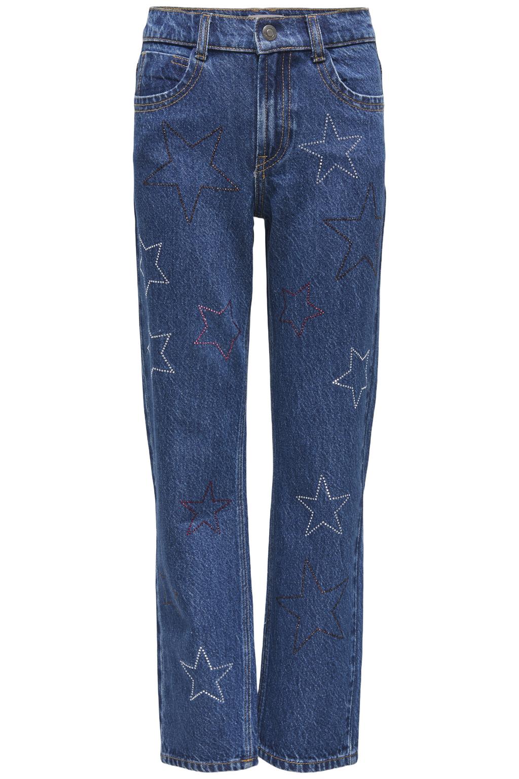 Medium blue denim meisjes KIDS ONLY GIRL straight leg straight leg jeans van denim met rits- en knoopsluiting en sterrenprint