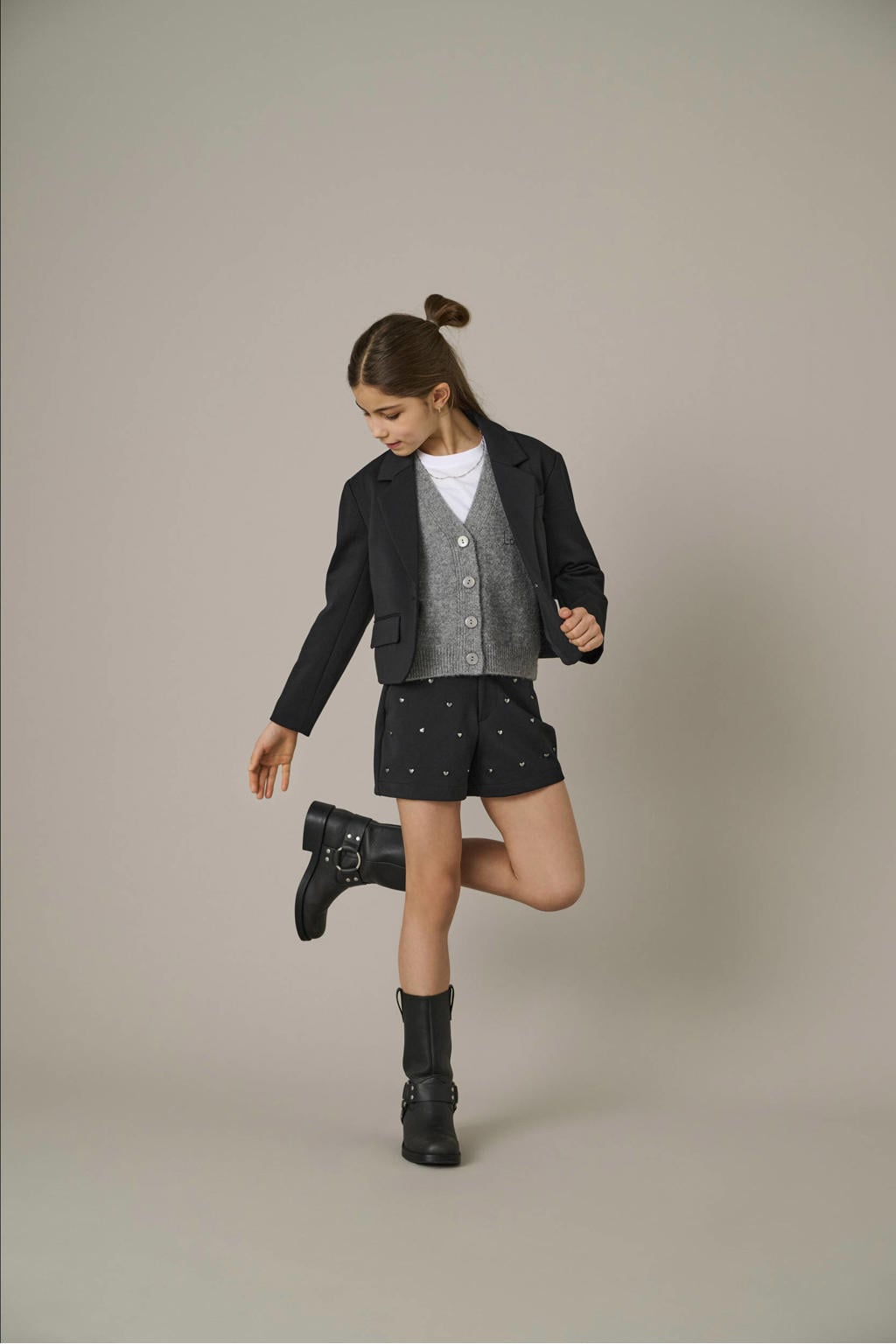 Zwarte meisjes KIDS ONLY GIRL oversized blazer van polyester met effen, lange mouwen, reverskraag en knoopsluiting