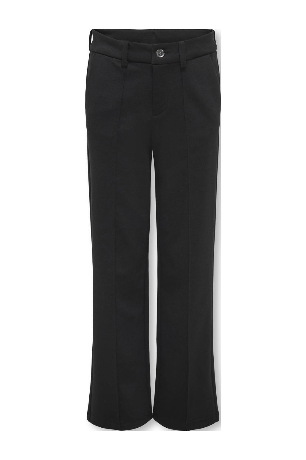 Zwarte meisjes KIDS ONLY GIRL wide leg pantalon met rits- en knoopsluiting en effen